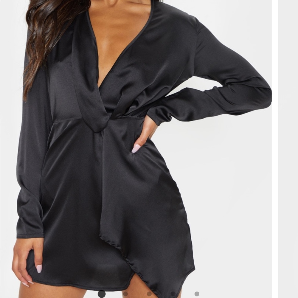 Satin long sleeve wrap dress